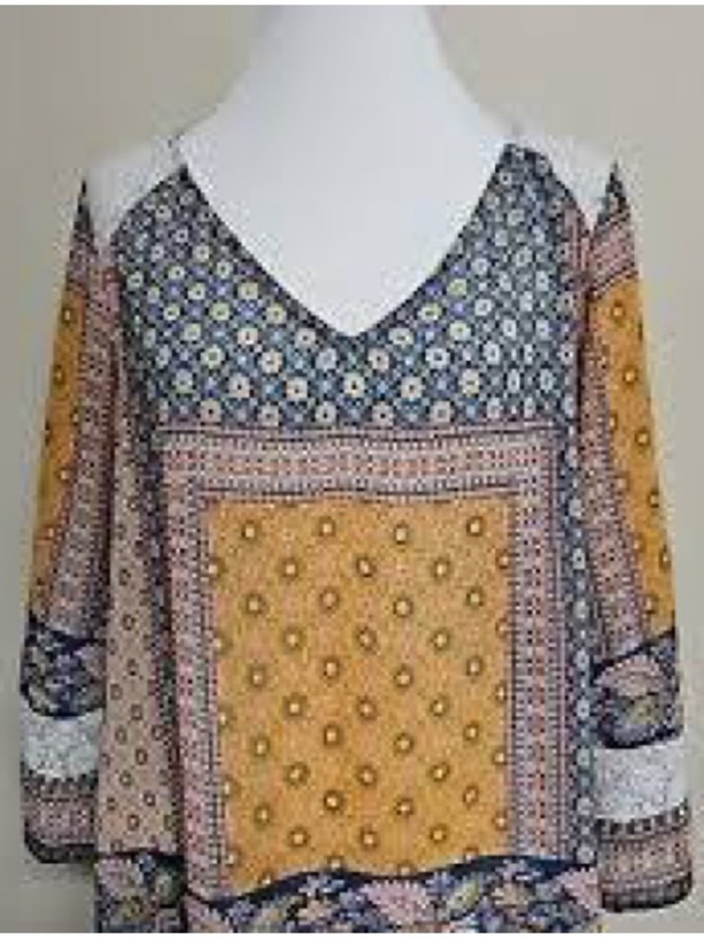 fig and flower Mustard and Navy Patchwork V-Neck Tunic